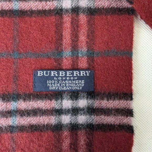 BURBERRY London Classic Nova Check Knit 100% Cashmere Neck Warmer Maroon SCARF - Picture 3 of 7